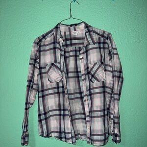 bp Plaid Button-Down Flannel in White, Navy & Pink